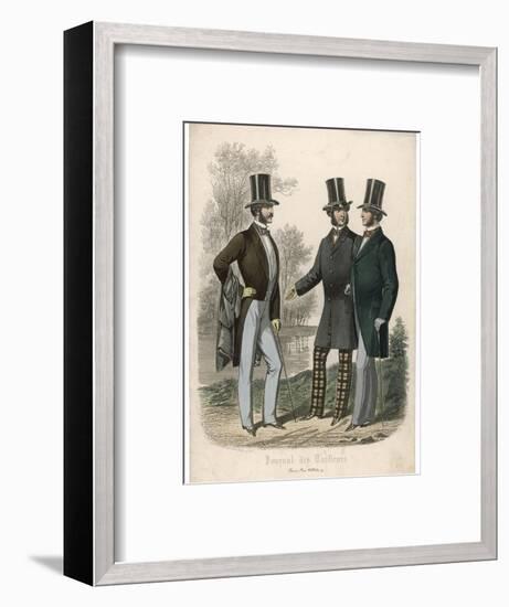 Three Gentlemen Meet and Talk in a Park-null-Framed Art Print