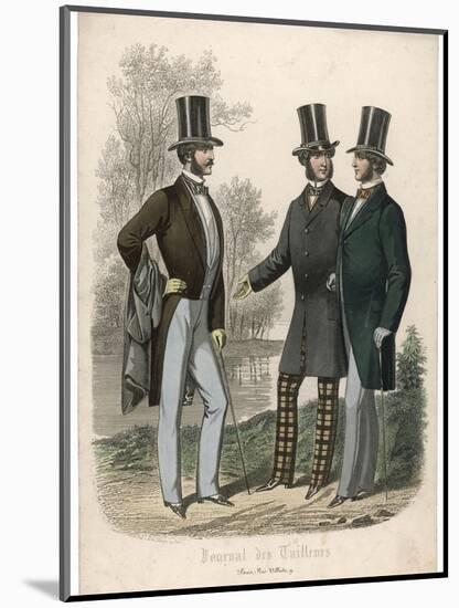 Three Gentlemen Meet and Talk in a Park-null-Mounted Art Print