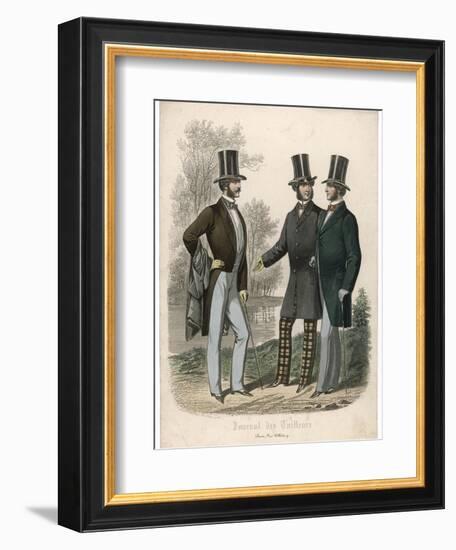 Three Gentlemen Meet and Talk in a Park-null-Framed Art Print