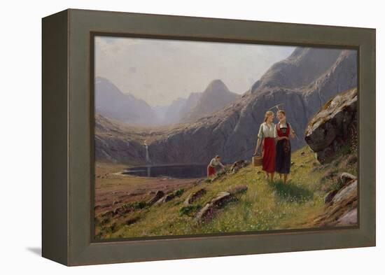 Three Girls by the Mountain Lake in Western Norway-Hans Andreas Dahl-Framed Premier Image Canvas