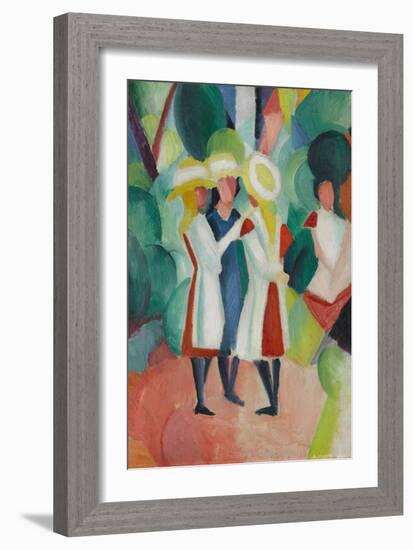 Three girls in yellow straw hats I. 1913-August Macke-Framed Giclee Print