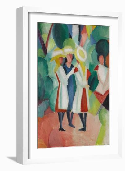 Three girls in yellow straw hats I. 1913-August Macke-Framed Giclee Print