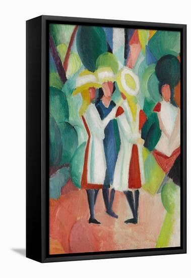 Three Girls in Yellow Straw Hats I-Auguste Macke-Framed Premier Image Canvas