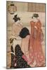 'Three girls on the veranda of a tea-house overlooking Edo Bay at Shinagawa', c1752-1815-Torii Kiyonaga-Mounted Giclee Print