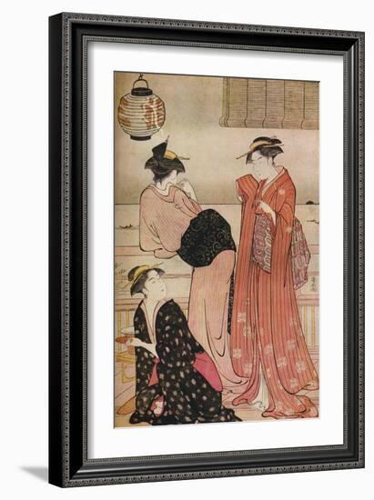 'Three girls on the veranda of a tea-house overlooking Edo Bay at Shinagawa', c1752-1815-Torii Kiyonaga-Framed Giclee Print