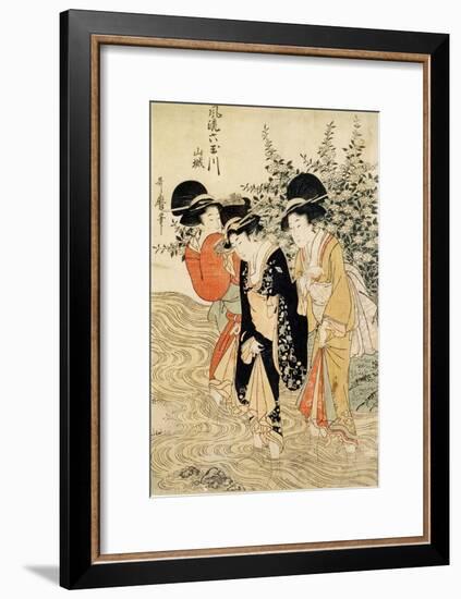 Three Girls Paddling in a River, Fashionable Six Jewelled Rivers, Yamashiro Province, Pub. 1790-Kitagawa Utamaro-Framed Giclee Print