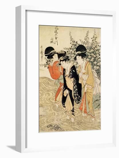Three Girls Paddling in a River, Fashionable Six Jewelled Rivers, Yamashiro Province, Pub. 1790-Kitagawa Utamaro-Framed Giclee Print