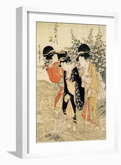 Three Girls Paddling in a River, Fashionable Six Jewelled Rivers, Yamashiro Province, Pub. 1790-Kitagawa Utamaro-Framed Giclee Print