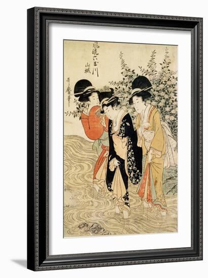 Three Girls Paddling in a River, Fashionable Six Jewelled Rivers, Yamashiro Province, Pub. 1790-Kitagawa Utamaro-Framed Giclee Print