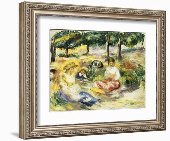 Three Girls Sitting on the Grass; Trois Jeunes Filles Assises Sur L'Herbe, 1896-1897-Pierre-Auguste Renoir-Framed Giclee Print