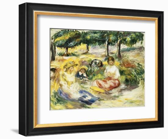 Three Girls Sitting on the Grass; Trois Jeunes Filles Assises Sur L'Herbe, 1896-1897-Pierre-Auguste Renoir-Framed Giclee Print