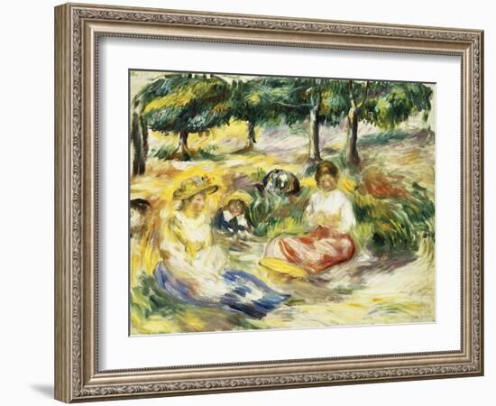 Three Girls Sitting on the Grass; Trois Jeunes Filles Assises Sur L'Herbe, 1896-1897-Pierre-Auguste Renoir-Framed Giclee Print