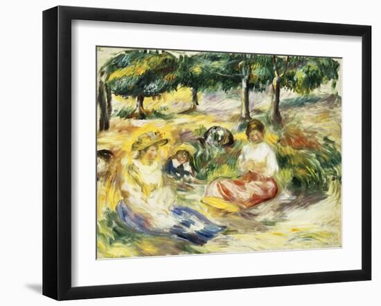 Three Girls Sitting on the Grass; Trois Jeunes Filles Assises Sur L'Herbe, 1896-1897-Pierre-Auguste Renoir-Framed Giclee Print