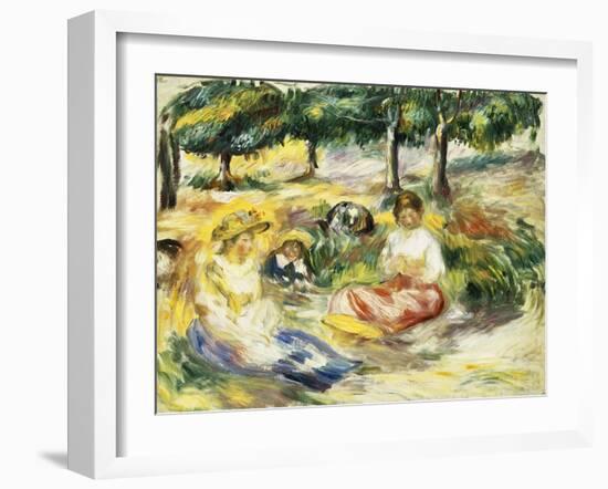 Three Girls Sitting on the Grass; Trois Jeunes Filles Assises Sur L'Herbe, 1896-1897-Pierre-Auguste Renoir-Framed Giclee Print