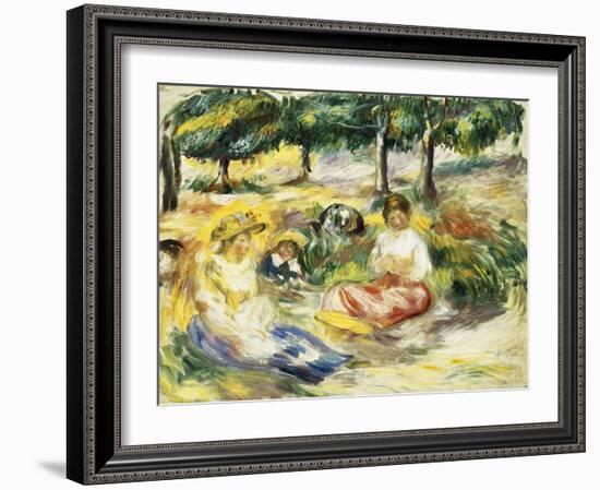 Three Girls Sitting on the Grass; Trois Jeunes Filles Assises Sur L'Herbe, 1896-1897-Pierre-Auguste Renoir-Framed Giclee Print