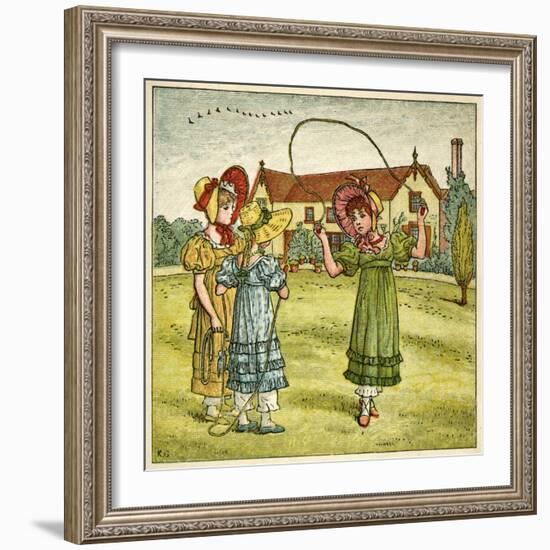 Three Girls with Skipping Ropes-Kate Greenaway-Framed Art Print