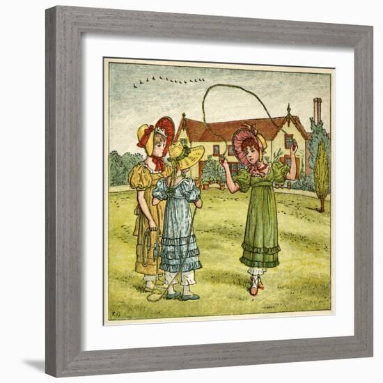 Three Girls with Skipping Ropes-Kate Greenaway-Framed Art Print