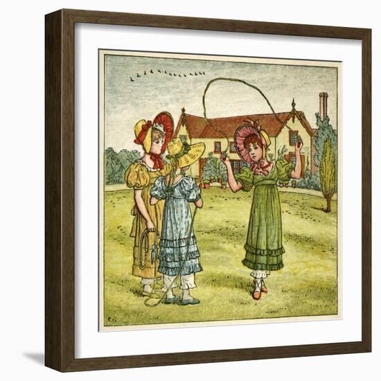 Three Girls with Skipping Ropes-Kate Greenaway-Framed Art Print