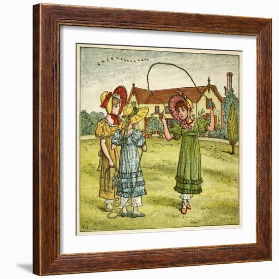 Three Girls with Skipping Ropes-Kate Greenaway-Framed Art Print