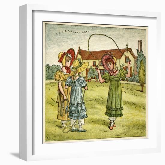 Three Girls with Skipping Ropes-Kate Greenaway-Framed Art Print