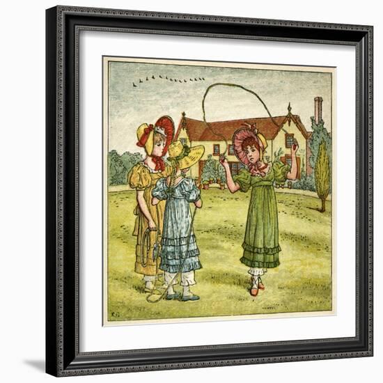 Three Girls with Skipping Ropes-Kate Greenaway-Framed Art Print