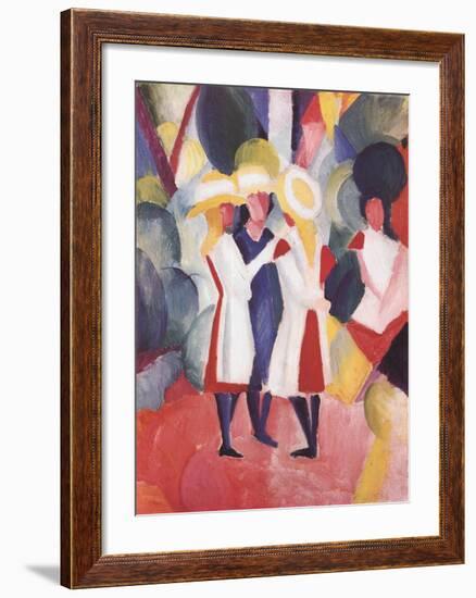 Three Girls With Straw Hats-Auguste Macke-Framed Art Print