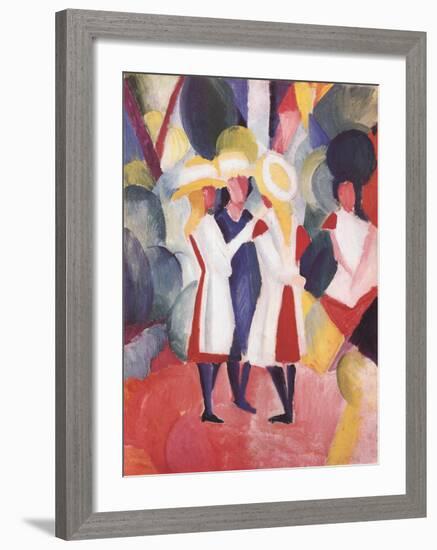 Three Girls With Straw Hats-Auguste Macke-Framed Art Print