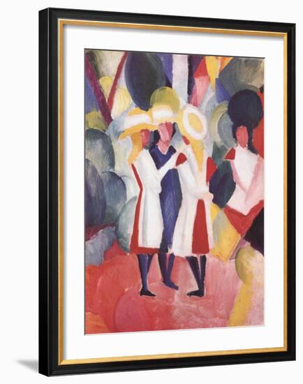 Three Girls With Straw Hats-Auguste Macke-Framed Art Print