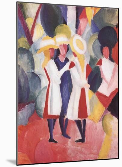 Three Girls With Straw Hats-Auguste Macke-Mounted Art Print