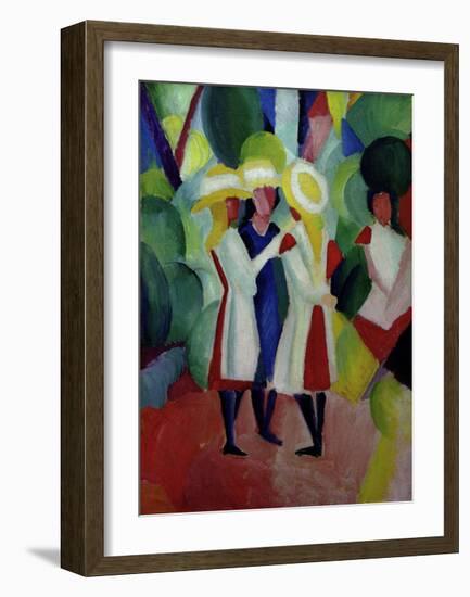 Three girls with yellow straw hats I-Auguste Macke-Framed Giclee Print