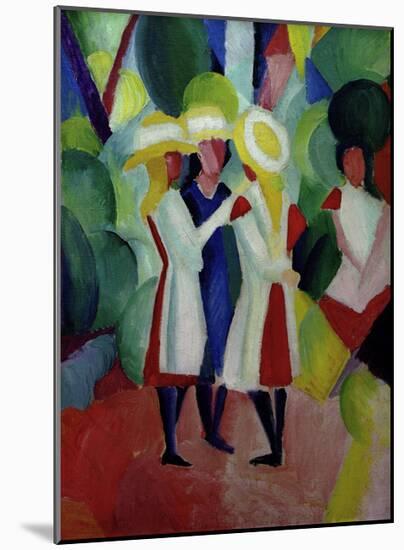 Three girls with yellow straw hats I-Auguste Macke-Mounted Giclee Print