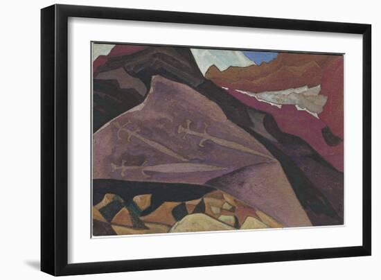 Three Glaives, Images on Rock, Lahul, 1936 (Tempera on Cardboard)-Nicholas Roerich-Framed Giclee Print