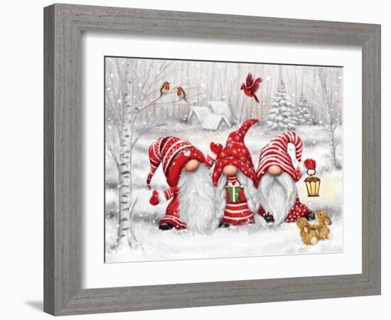 Three Gnomes in Wood-MAKIKO-Framed Giclee Print