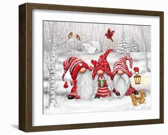 Three Gnomes in Wood-MAKIKO-Framed Giclee Print