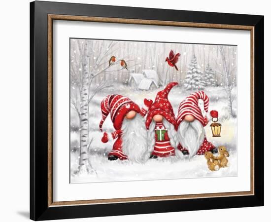 Three Gnomes in Wood-MAKIKO-Framed Giclee Print