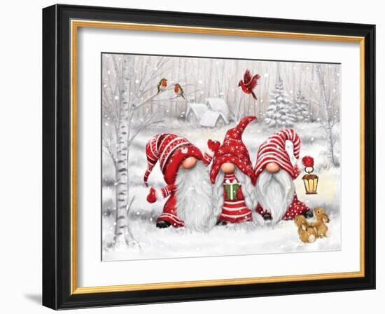 Three Gnomes in Wood-MAKIKO-Framed Giclee Print