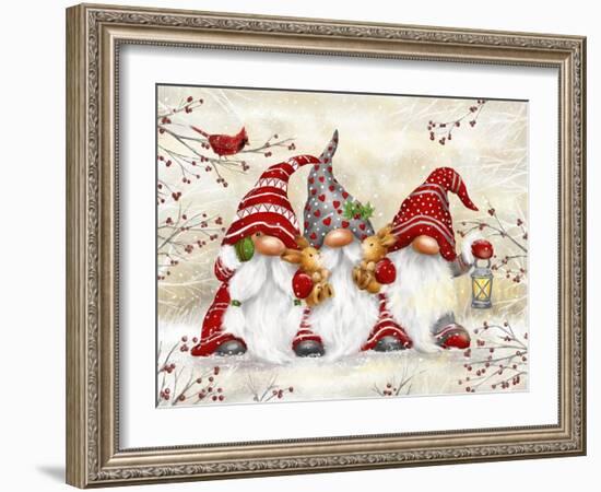 Three Gnomes with Rabbits-MAKIKO-Framed Giclee Print