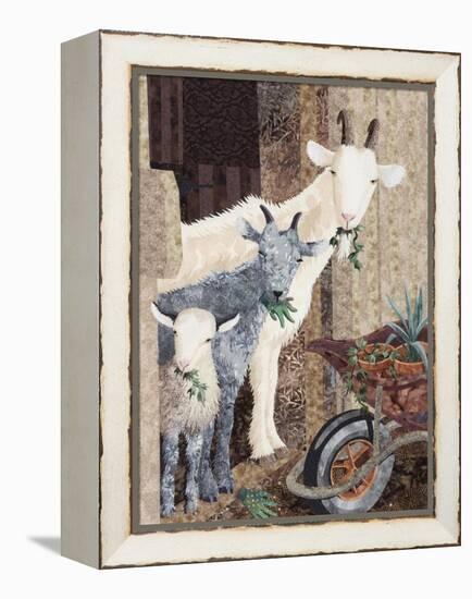Three Goats and a Wheelbarrow-Kestrel Michaud-Framed Premier Image Canvas