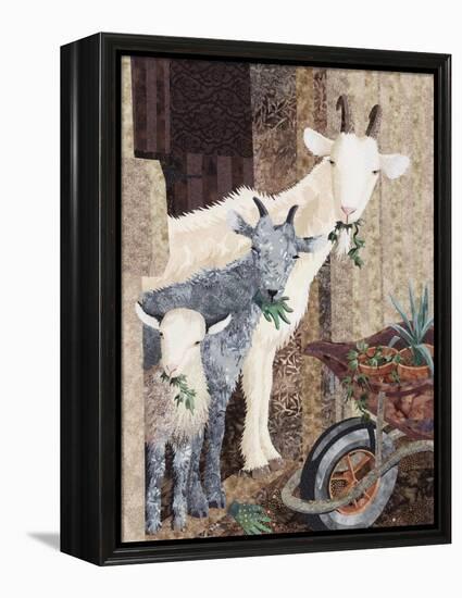 Three Goats and a Wheelbarrow-Kestrel Michaud-Framed Premier Image Canvas