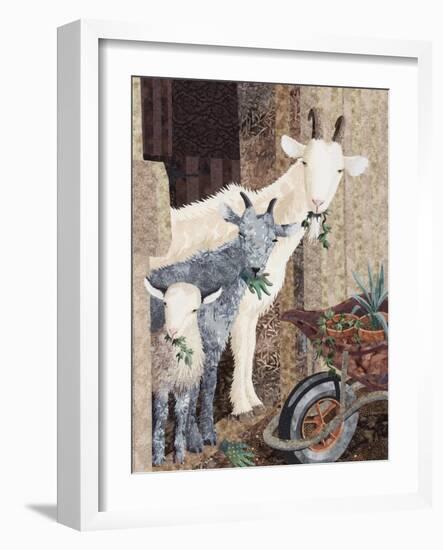 Three Goats and a Wheelbarrow-Kestrel Michaud-Framed Giclee Print