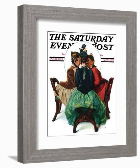 "Three Gossips" Saturday Evening Post Cover, January 12,1929-Norman Rockwell-Framed Giclee Print