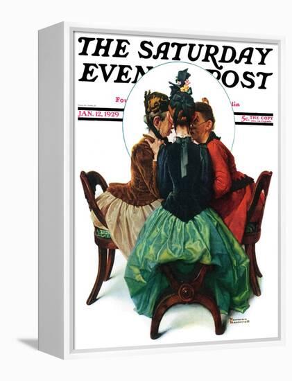 "Three Gossips" Saturday Evening Post Cover, January 12,1929-Norman Rockwell-Framed Premier Image Canvas