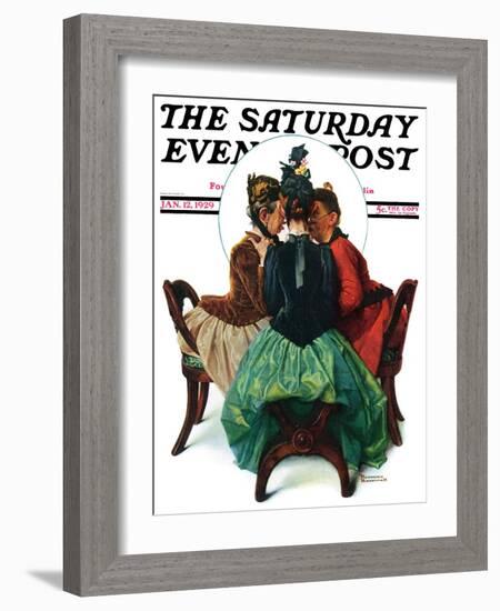 "Three Gossips" Saturday Evening Post Cover, January 12,1929-Norman Rockwell-Framed Giclee Print