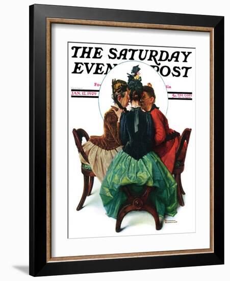 "Three Gossips" Saturday Evening Post Cover, January 12,1929-Norman Rockwell-Framed Giclee Print