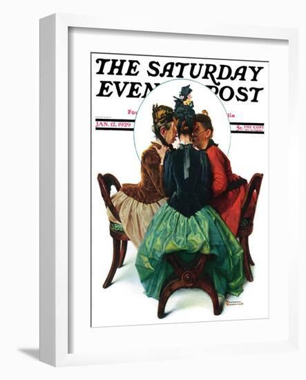 "Three Gossips" Saturday Evening Post Cover, January 12,1929-Norman Rockwell-Framed Giclee Print