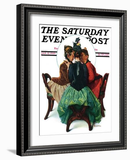 "Three Gossips" Saturday Evening Post Cover, January 12,1929-Norman Rockwell-Framed Giclee Print