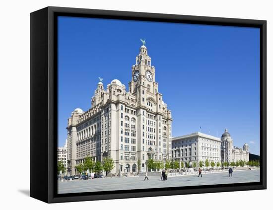 Three Graces Buildings, Pierhead, UNESCO Site, Liverpool, Merseyside, England, UK-Neale Clark-Framed Premier Image Canvas