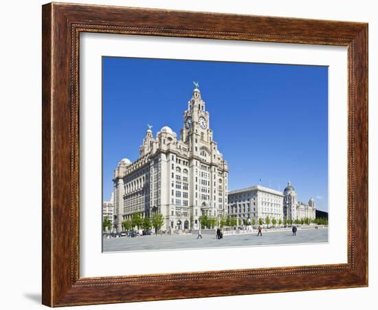 Three Graces Buildings, Pierhead, UNESCO Site, Liverpool, Merseyside, England, UK-Neale Clark-Framed Photographic Print