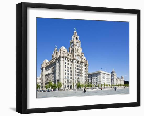 Three Graces Buildings, Pierhead, UNESCO Site, Liverpool, Merseyside, England, UK-Neale Clark-Framed Photographic Print