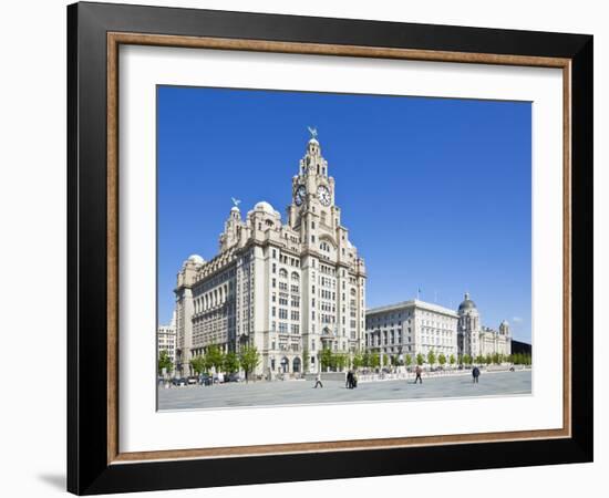 Three Graces Buildings, Pierhead, UNESCO Site, Liverpool, Merseyside, England, UK-Neale Clark-Framed Photographic Print